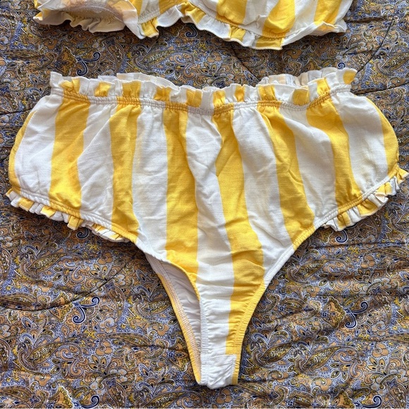 FP Beach by Free People 60s Style Yellow White Stripe Ruffle Bloomers Bikini - Picture 6 of 14